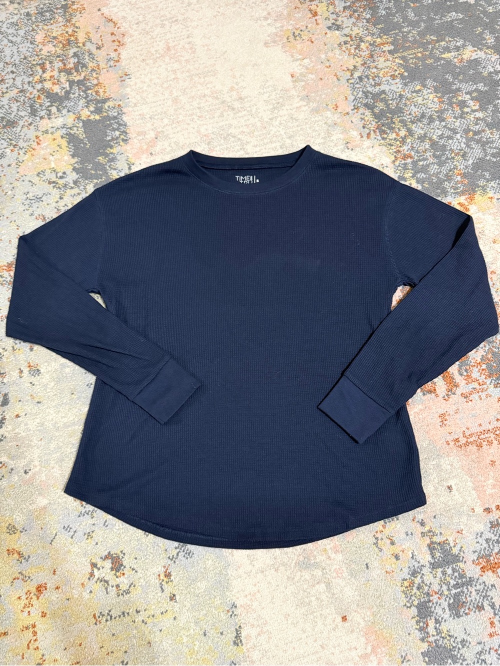 Time and Tru Navy Long-Sleeve Thermal Crewneck